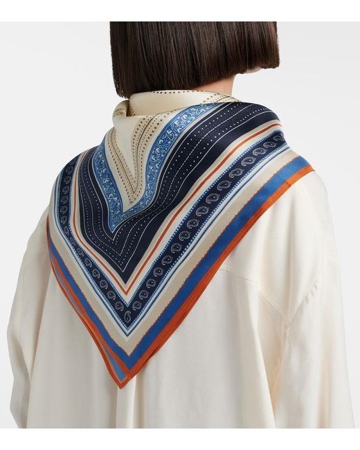 Totême Blue Printed Silk Twill Scarf
