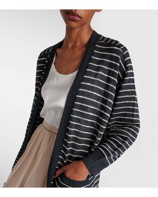 Brunello Cucinelli Gray Dazzling Striped Cotton Cardigan