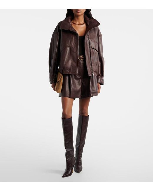 Nour Hammour Brown Jonah Pleated Leather Shorts