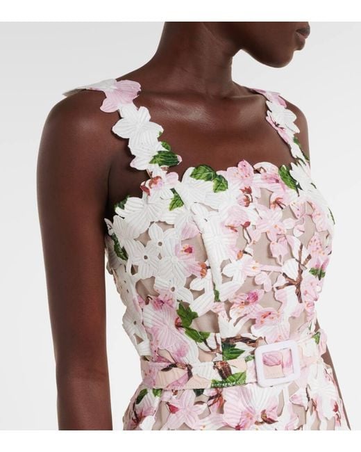 Oscar de la Renta White Floral Lace Cocktail Dress