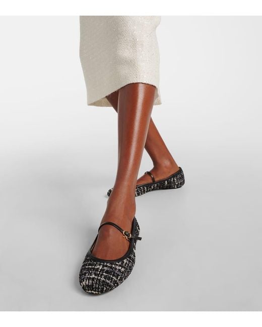 Gianvito Rossi Black Mary-Jane-Ballerinas Mary Ribbon 05 Aus Boucle