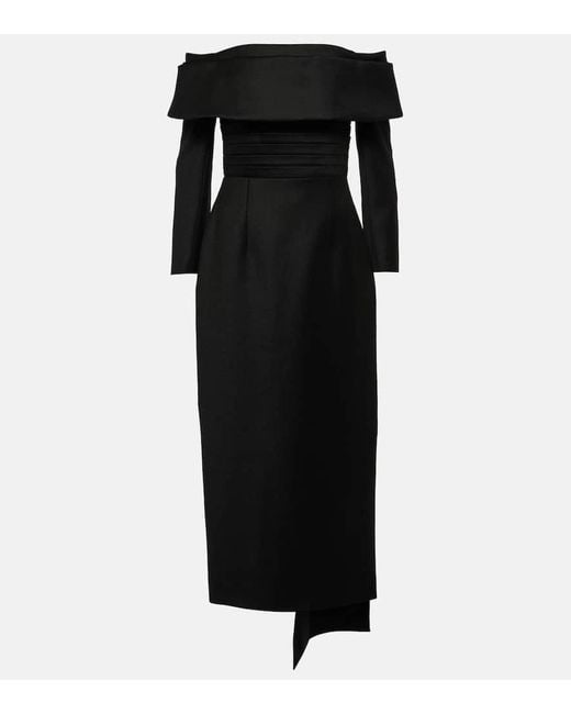 Emilia Wickstead Black Derika Off-the-shoulder Gathered Wool Midi Dress