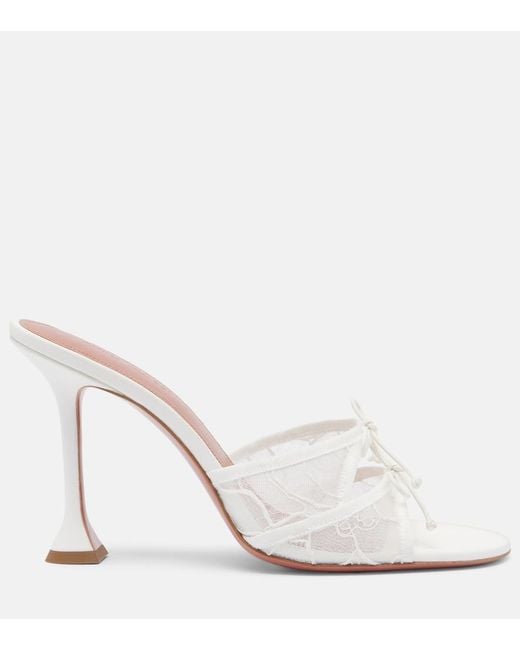 AMINA MUADDI White Eleonora Bow-Detail Lace Mules