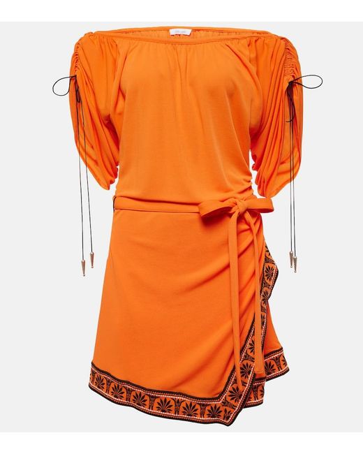 Rabanne Orange Ruched Off-Shoulder Minidress