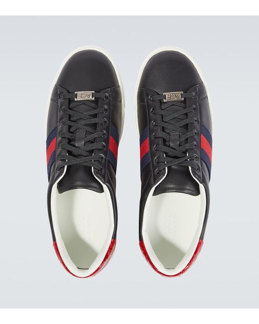 Ace Webbing-Trimmed Leather Sneakers