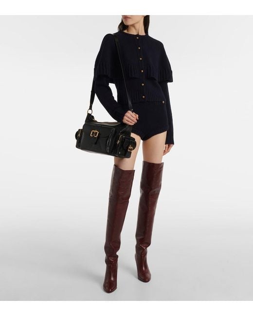 Chloé Blue High-Rise Wool-Cashmere Shorts