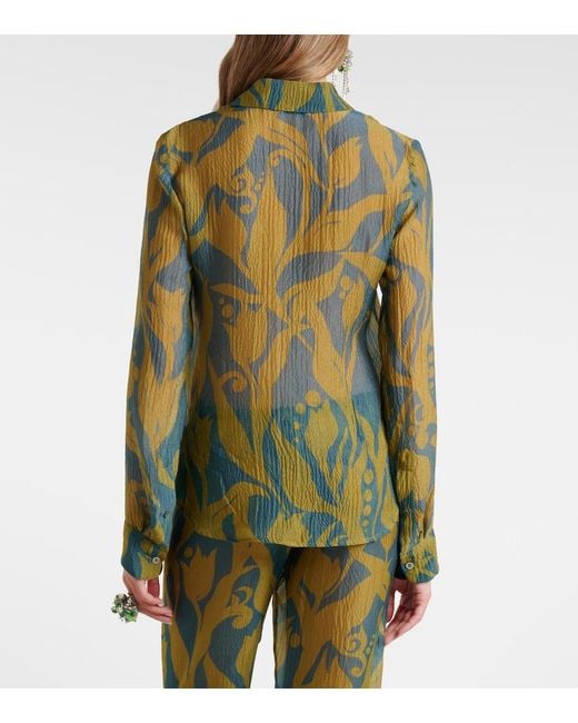 Dries Van Noten Green Printed Silk Shirt