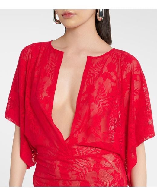 Norma Kamali Red Robe Obie Aus Spitze