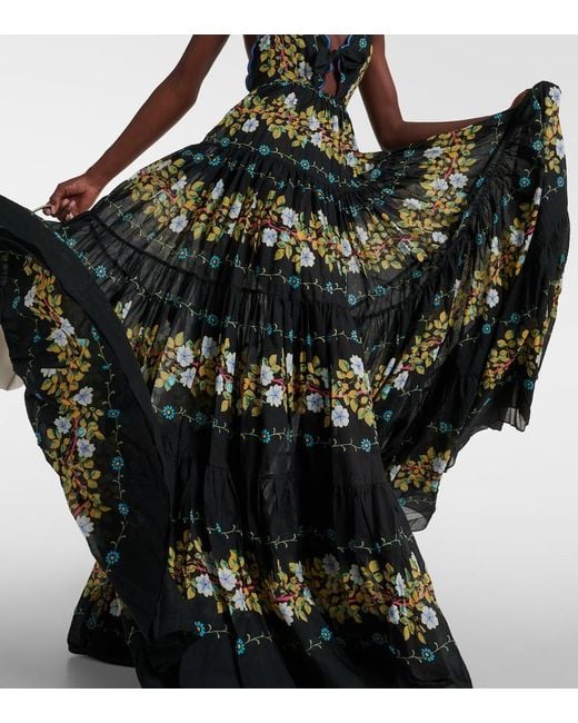 Etro Black Floral Tiered Cotton Gown