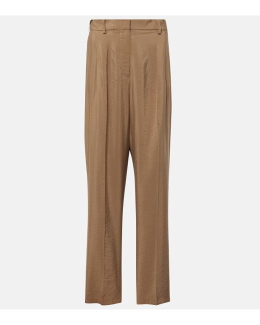 Joseph Natural Pleated Silk-blend Twill Straight Pants