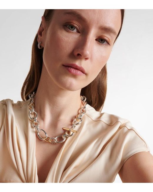 David Yurman Metallic Dy Mercer Sterling And 18Kt Chain Necklace With Diamonds