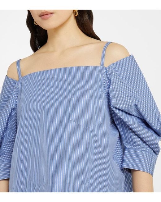 Sacai Blue Striped Cotton Poplin Top