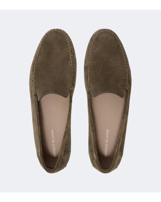 Manolo Blahnik Green Alder Suede Loafers for men