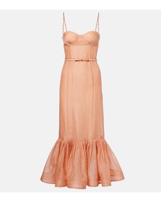 Zimmermann Orange Hypnotic Embellished Linen And Silk Gown