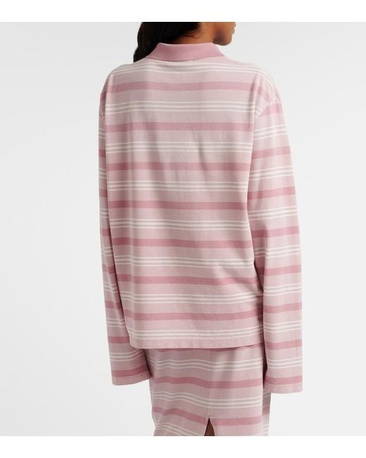 Prada Pink Striped Cotton Pique Polo Shirt