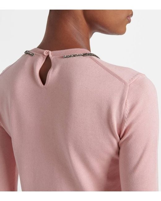 Carolina Herrera Pink Embellished Silk And Cotton Sweater