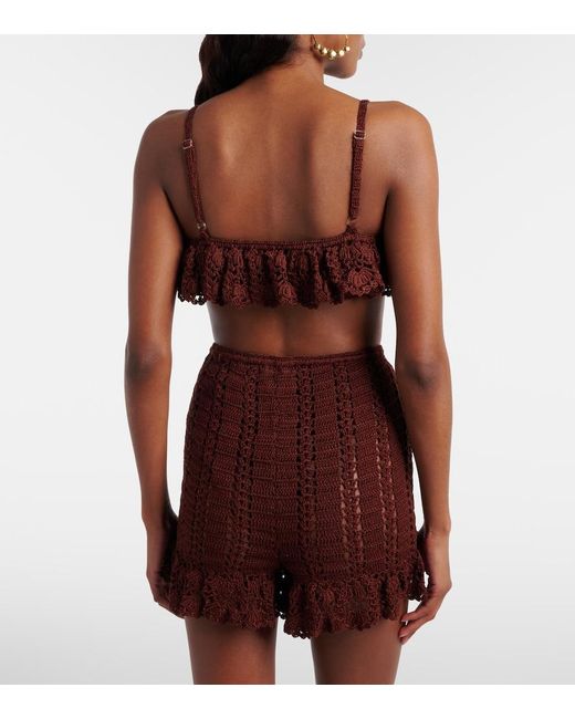 Anna Kosturova Brown Crochet Cotton Bra Top