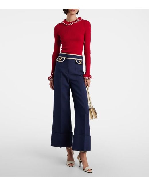 Valentino Red Ruffled Virgin Wool Sweater