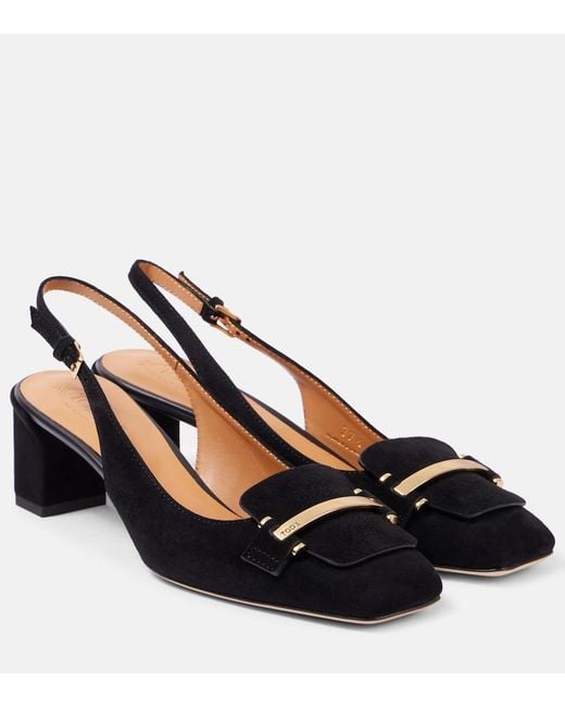 Tod's Black 50 Suede Slingback Pumps