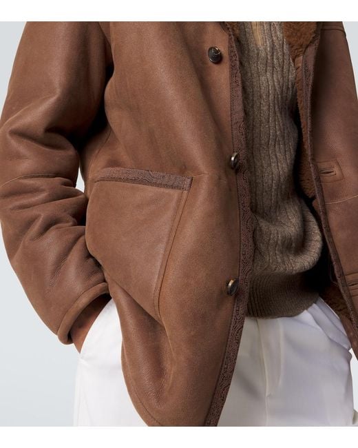Etro Brown Shearling-Trimmed Leather Jacket for men