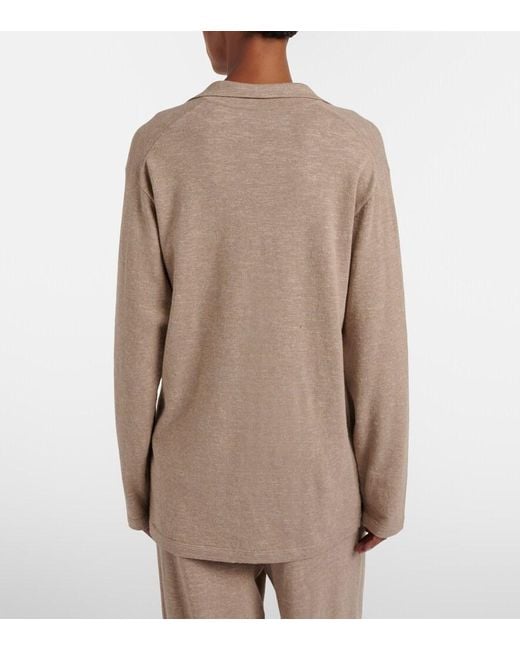 The Row Brown Niosa Cotton And Linen Polo Sweater