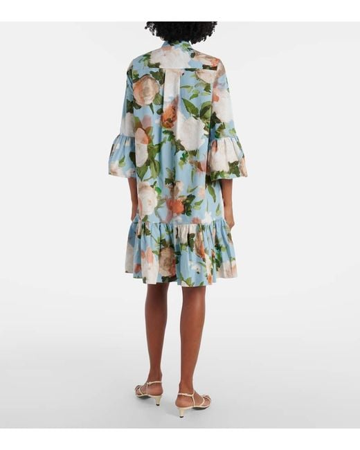 Vestido Corto De Popelin De Algodon Fruncido Erdem de color Green