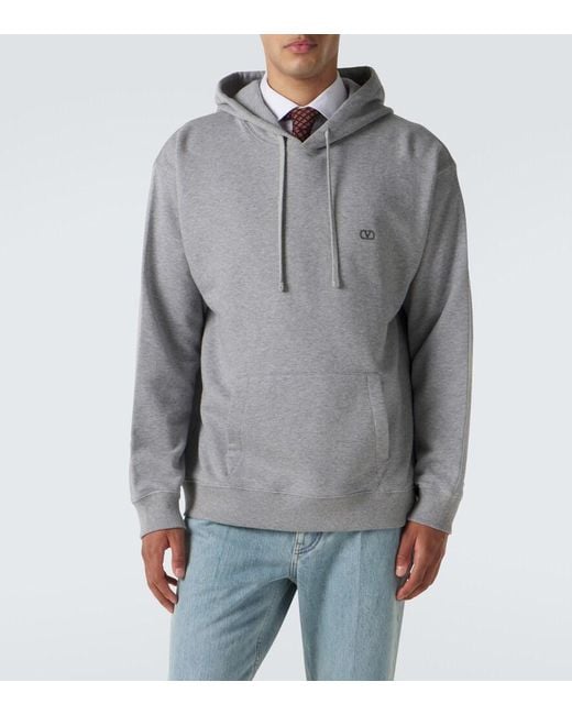 Valentino Gray Vlogo Cotton Jersey Hoodie for men