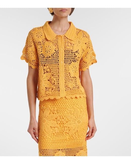 Jonathan Simkhai Yellow Macks Floral Crochet Cotton Shirt