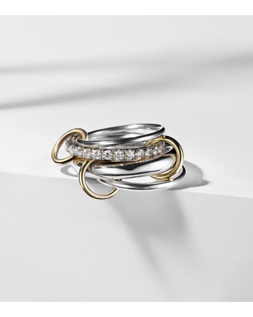 Spinelli Kilcollin Multicolor Luna 18Kt And Sterling Linked Rings With Diamonds