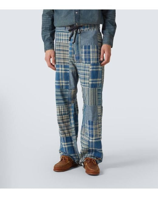 Pantalones De Algodon Y Lino Con Patchwork RRL de hombre de color Blue