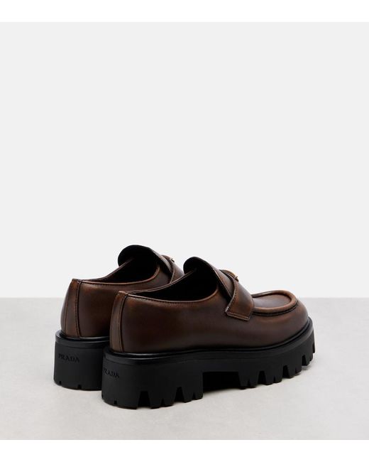 Prada Brown Logo Leather Platform Loafers