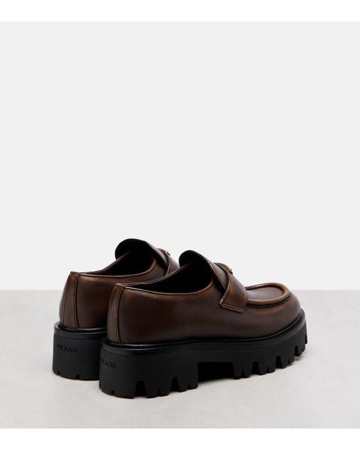 Prada Brown Logo Leather Platform Loafers