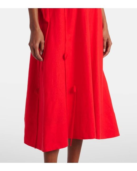 Vestido Midi De Mezcla De Lino Con Aplique Floral Farm Rio de color Red