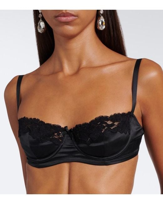 Dolce & Gabbana Black Lace-Trimmed Silk-Blend Satin Bra