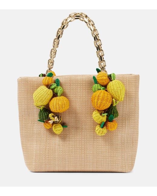 Aquazzura Yellow Citrus Punch Mini Raffia-Effect Tote Bag
