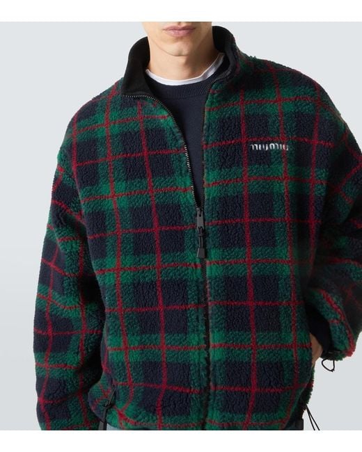 Miu Miu Green Checked Teddy Jacket for men