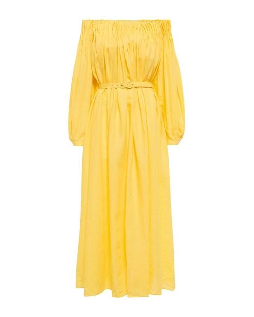 Gabriela Hearst Yellow Martha Off-shoulder Linen Maxi Dress