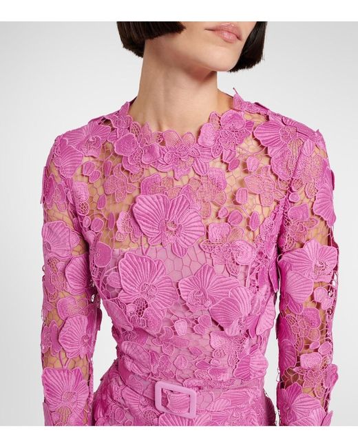 Oscar de la Renta Pink Floral Lace Minidress