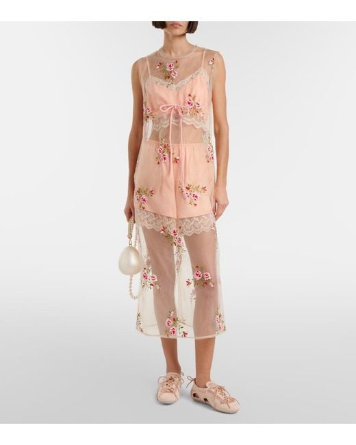 Simone Rocha Pink Cutout Suede-Trimmed Satin Sneakers