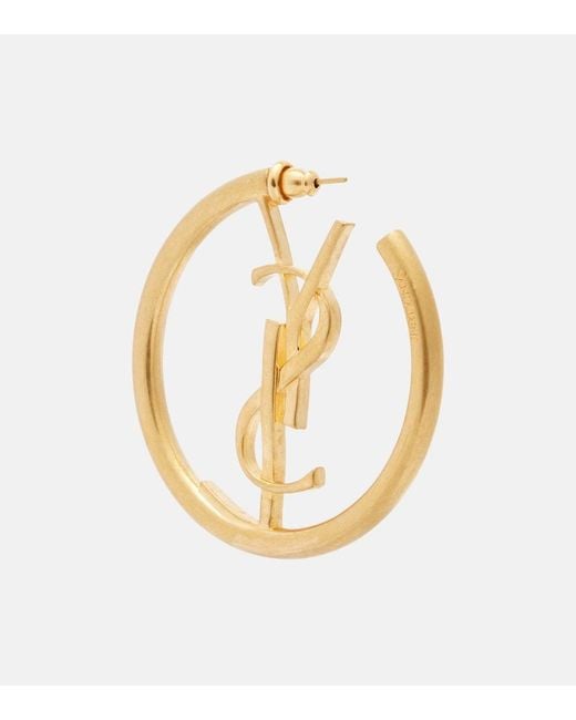 Saint Laurent Metallic Cassandre Hoop Earrings