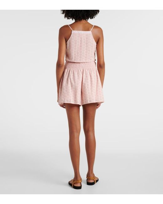 Velvet Pink Bestickte Shorts Iris Aus Baumwollpopeline