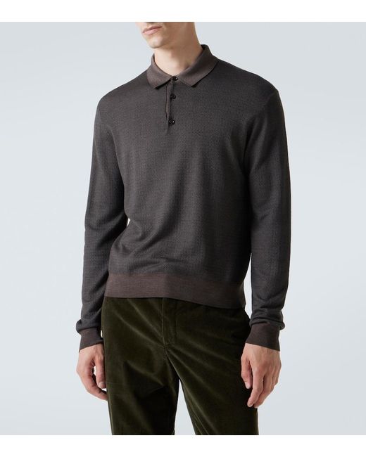 Loro Piana Gray Jacaranda Wool And Silk Polo Shirt for men