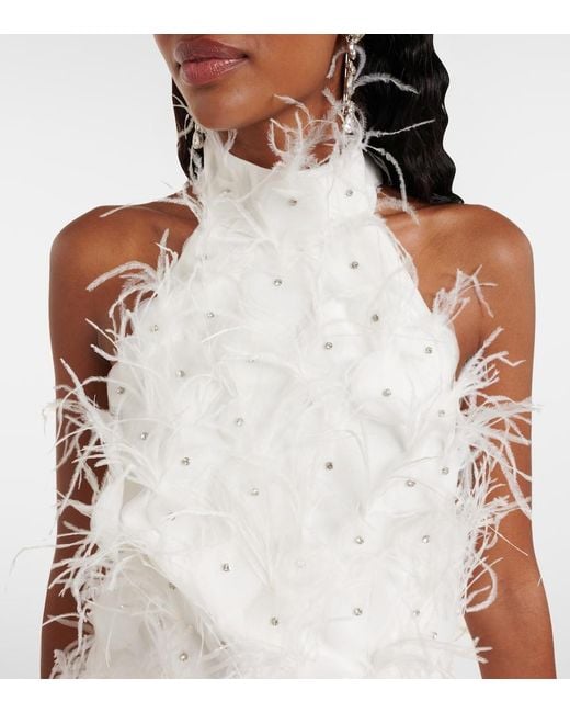Rebecca Vallance White Bridal Meha Feather-Trimmed Minidress