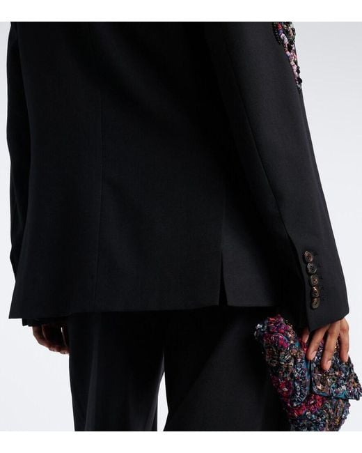 Dries Van Noten Black Embellished Double-Breasted Wool Blazer