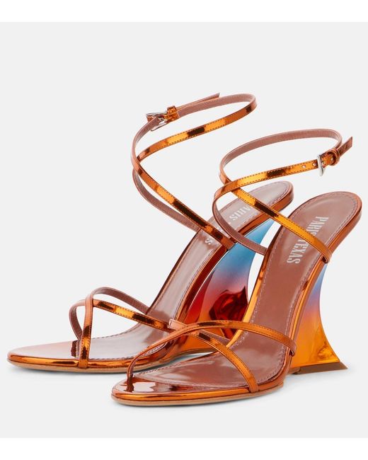 Paris Texas Orange Nina 105 Mirrored Leather Wedge Sandals