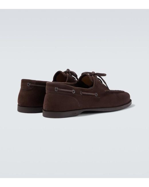 John Lobb Brown Foil Suede Boat Shoes for men