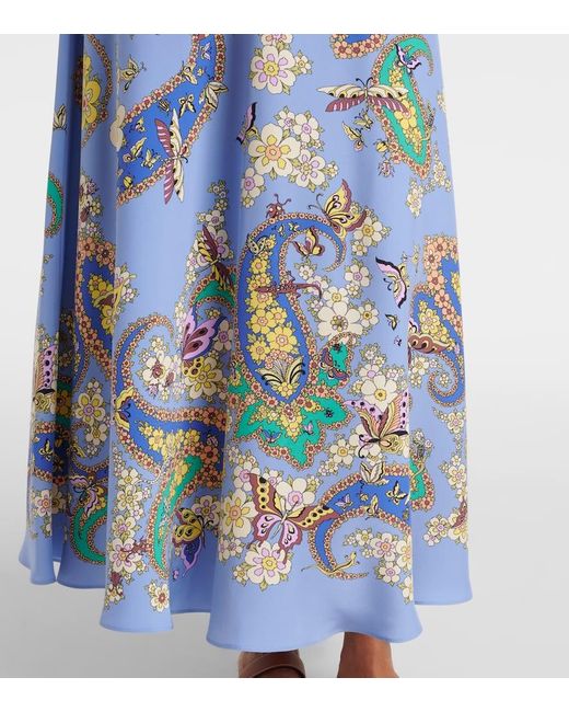 Jupe Longue En Soie A Fleurs Etro en coloris Blue