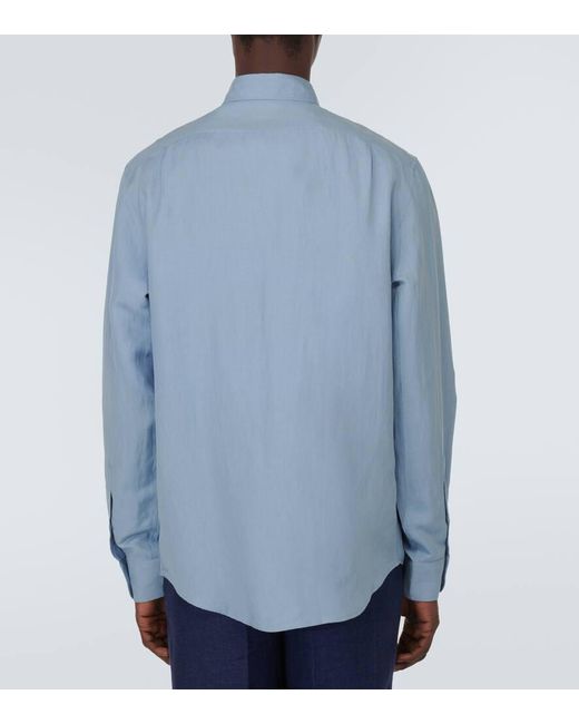 Camisa de lona de seda y lino Ralph Lauren Purple Label de hombre de color Blue