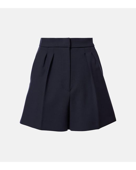 Max Mara Blue Zic High-Rise Wool-Blend Canvas Shorts