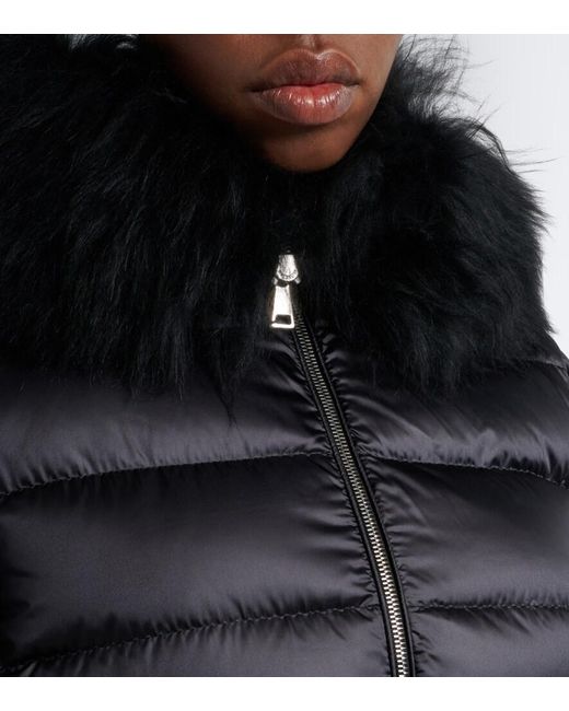 Moncler Black Cupidones Shearling-Trimmed Down Jacket